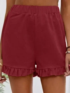 New Women's Linen-Inspired Shorts Shorts Slacks Streetwear Casual Short Natural Plain Pocket Elastic Waist Comfy Outdoor Going out Weekend Dark red Wine Navy Black Summer Regular Fit Women Pants