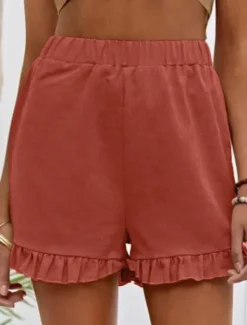 New Women's Linen-Inspired Shorts Shorts Slacks Streetwear Casual Short Natural Plain Pocket Elastic Waist Comfy Outdoor Going out Weekend Dark red Wine Navy Black Summer Regular Fit Women Pants