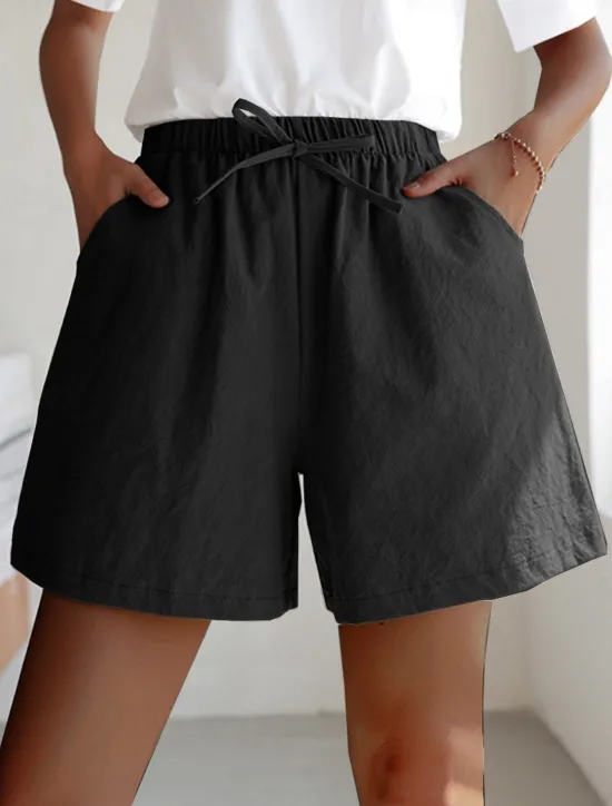 Women's Linen-Inspired Shorts Active Shorts Streetwear Simple Casual Short Mid Waist Plain Pocket Drawstring Breathable Soft Outdoor Micro-elastic Outdoor Vacation Casual Daily Ash Light Sky Blue Women Pants