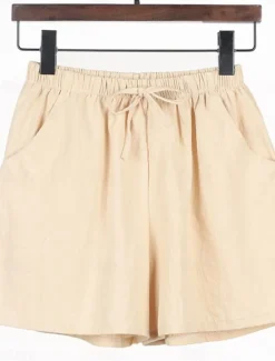Women's Linen-Inspired Shorts Active Shorts Streetwear Simple Casual Short Mid Waist Plain Pocket Drawstring Breathable Soft Outdoor Micro-elastic Outdoor Vacation Casual Daily Ash Light Sky Blue Women Pants