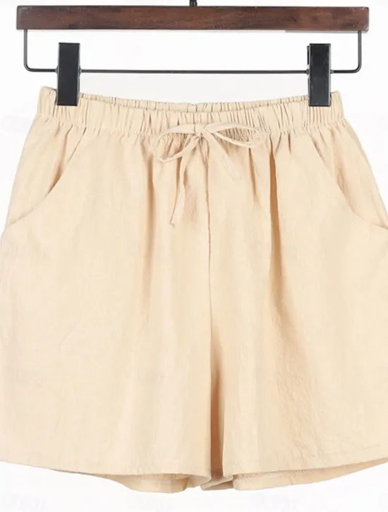 Women's Linen-Inspired Shorts Active Shorts Streetwear Simple Casual Short Mid Waist Plain Pocket Drawstring Breathable Soft Outdoor Micro-elastic Outdoor Vacation Casual Daily Ash Light Sky Blue Women Pants