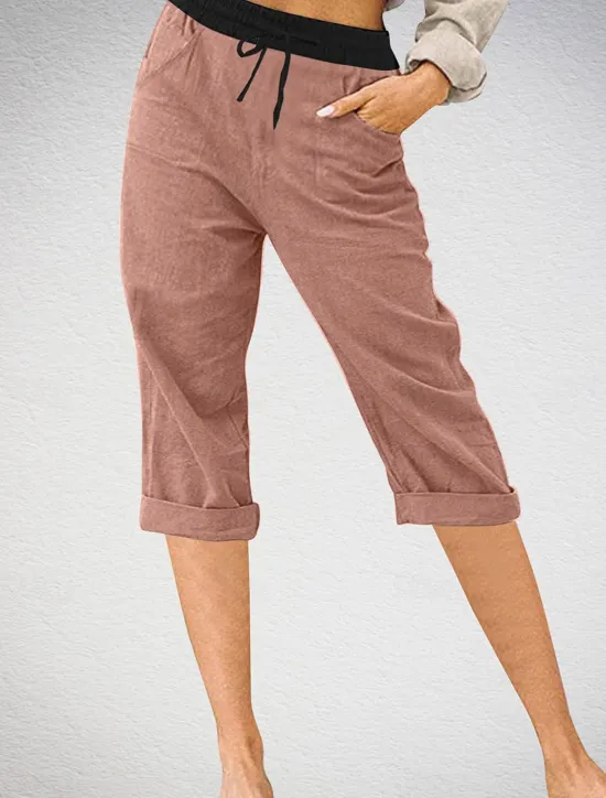 Outlet Women's Linen-Inspired Shorts Chinos Fashion Streetwear Basic Calf-Length Medium Waist Color Block Pocket Drawstring Comfort Outdoor Micro-elastic Vacation Street Daily Grey Black Pink Sky Blue Women Pants