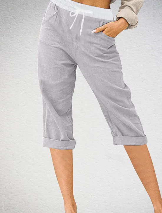 Outlet Women's Linen-Inspired Shorts Chinos Fashion Streetwear Basic Calf-Length Medium Waist Color Block Pocket Drawstring Comfort Outdoor Micro-elastic Vacation Street Daily Grey Black Pink Sky Blue Women Pants