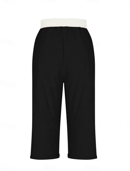 Outlet Women's Linen-Inspired Shorts Chinos Fashion Streetwear Basic Calf-Length Medium Waist Color Block Pocket Drawstring Comfort Outdoor Micro-elastic Vacation Street Daily Grey Black Pink Sky Blue Women Pants