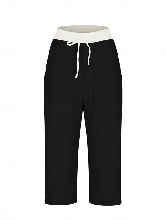 Outlet Women's Linen-Inspired Shorts Chinos Fashion Streetwear Basic Calf-Length Medium Waist Color Block Pocket Drawstring Comfort Outdoor Micro-elastic Vacation Street Daily Grey Black Pink Sky Blue Women Pants