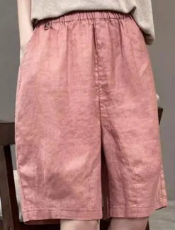 Online Women's Linen-Inspired Shorts Cotton Linen Pants Culottes Wide Leg Fashion Streetwear Knee Length Medium Waist Plain Pocket Elastic Waistband Comfy Soft Comfortable Micro-elastic Outdoor Street Women Pants