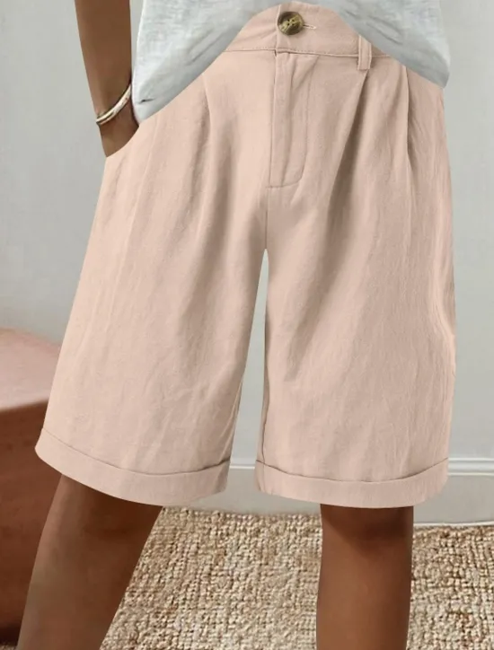 Discount Women's Linen-Inspired Shorts Shorts Slacks Fashion Streetwear Short Natural Plain Pocket Buckle Comfy Outdoor Comfortable Holiday Weekend Apricot Grey Black White Summer Regular Fit Women Pants