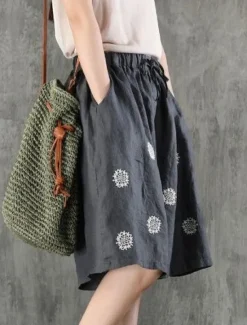 New Women's Linen-Inspired Shorts Shorts Slacks Fashion Streetwear Knee Length Natural Floral Pocket Printing Elastic Drawstring Design Comfy Comfortable Outdoor Vacation Daily Wear Magenta Apricot Black Women Pants