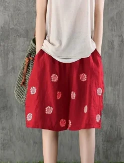 New Women's Linen-Inspired Shorts Shorts Slacks Fashion Streetwear Knee Length Natural Floral Pocket Printing Elastic Drawstring Design Comfy Comfortable Outdoor Vacation Daily Wear Magenta Apricot Black Women Pants