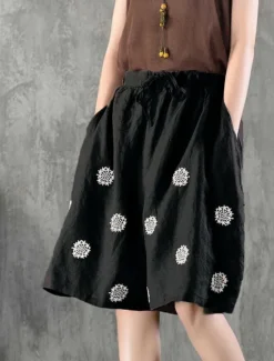 New Women's Linen-Inspired Shorts Shorts Slacks Fashion Streetwear Knee Length Natural Floral Pocket Printing Elastic Drawstring Design Comfy Comfortable Outdoor Vacation Daily Wear Magenta Apricot Black Women Pants