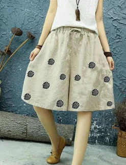 New Women's Linen-Inspired Shorts Shorts Slacks Fashion Streetwear Knee Length Natural Floral Pocket Printing Elastic Drawstring Design Comfy Comfortable Outdoor Vacation Daily Wear Magenta Apricot Black Women Pants