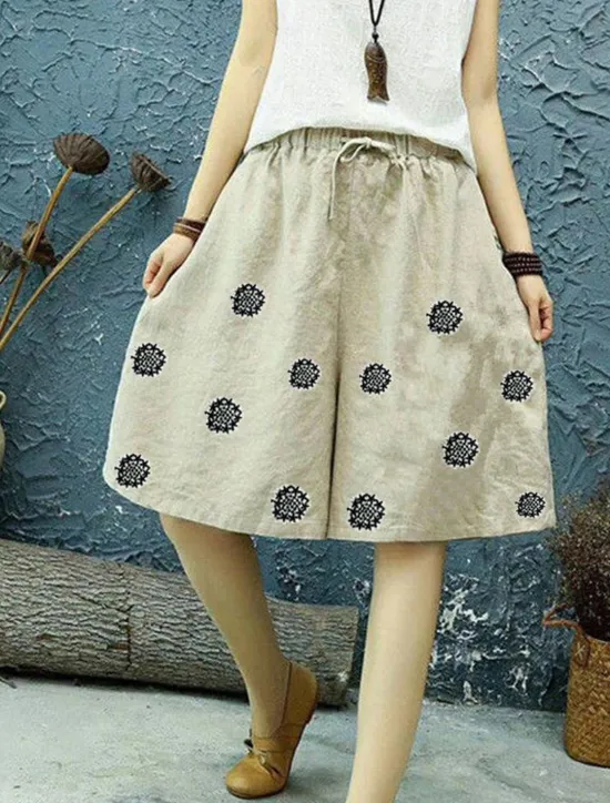 New Women's Linen-Inspired Shorts Shorts Slacks Fashion Streetwear Knee Length Natural Floral Pocket Printing Elastic Drawstring Design Comfy Comfortable Outdoor Vacation Daily Wear Magenta Apricot Black Women Pants
