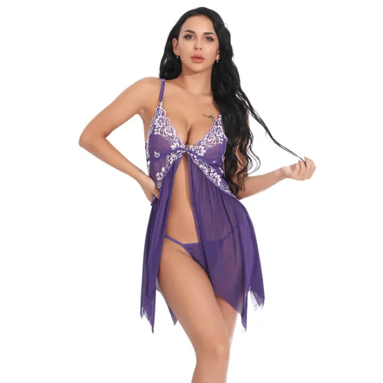 Discount Women's Lingerie Babydoll V-Neck Lace Rhinestone Detail Adjustable Straps Sheer Skirt Romantic Sleepwear Burgundy Various Sizes Women Lingerie