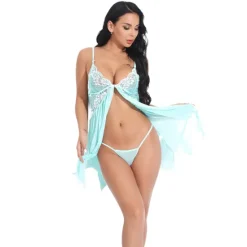 Discount Women's Lingerie Babydoll V-Neck Lace Rhinestone Detail Adjustable Straps Sheer Skirt Romantic Sleepwear Burgundy Various Sizes Women Lingerie