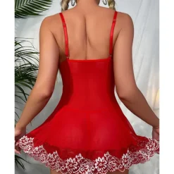 Discount Women's Lingerie Babydoll V-Neck Satin Bow Sleeveless Sheer Lace Floral Intimate Nightwear Romantic Elegant Home Outfits Women Lingerie