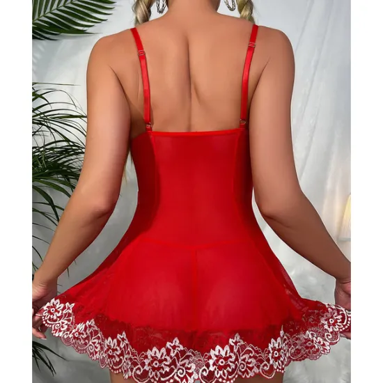 Discount Women's Lingerie Babydoll V-Neck Satin Bow Sleeveless Sheer Lace Floral Intimate Nightwear Romantic Elegant Home Outfits Women Lingerie