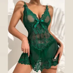 Sale Women's Lingerie Babydoll Lace Sheer Adjustable Strap Seductive Nightwear Red Bow Accented Intimate Apparel Home Outfits Women Sleepwear|Lingerie