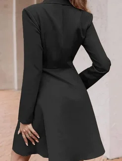 Hot Women's Little Black Dress Blazer Dress Elegant Workfashion Mini Dress Button Lapel Long Sleeve Plain Regular Fit Black Blue Khaki Spring Fall S M L XL Women Work Dresses