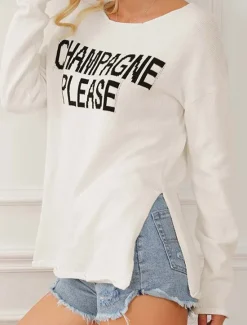 Outlet Women's Logo Sweater Crew Neck Knit Knitted Fall Winter Streetwear Work Going out Casual Long Sleeve Print White Brown Women Pullovers & Tops