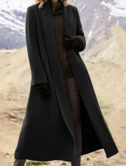 Discount Women's Long Coat Overcoat Open Front Trench Coat Warm Winter Coat Long Sleeve with Pockets Oversize Black Army Green Gray Women Coats & Trench Coats