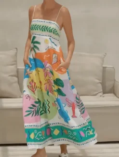 Sale Women's Long Dress Maxi Dress Casual Dress Summer Dress Slip Dress Fashion Outdoor Holiday Date Regular Fit Painting Sleeveless Spaghetti Strap Summer Spring Women Vacation Dresses