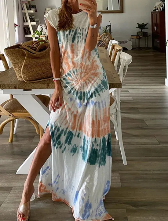 Clearance Women's Long Dress Maxi Dress Casual Dress Boho Chic Dresses Boho Dress Bohemia Streetwear Vacation Street Holiday Regular Fit Tie Dye Sleeveless Crew Neck Summer Women Floral Dresses