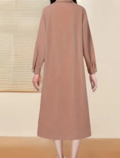 Best Women's Long Dress Maxi Dress Linen-Inspired Dresses Shirt Dress Casual Dress Cotton Linen Dress Stylish Casual Vacation Daily Date Regular Fit Plain Long Sleeve Lapel Pink Navy Blue Brown Summer Women Dresses
