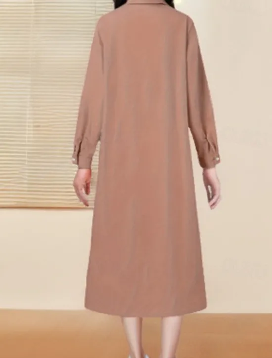 Best Women's Long Dress Maxi Dress Linen-Inspired Dresses Shirt Dress Casual Dress Cotton Linen Dress Stylish Casual Vacation Daily Date Regular Fit Plain Long Sleeve Lapel Pink Navy Blue Brown Summer Women Dresses