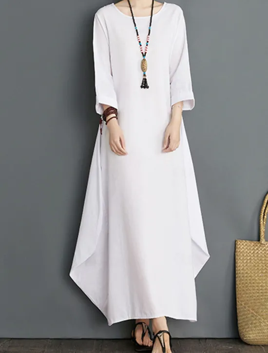 Outlet Women's Long Dress Maxi Dress Linen-Inspired Dresses White Dress Casual Dress Winter Dress Streetwear Vacation Street Loose Fit Long Sleeve Crew Neck Black White Red Blue Fall Winter Women Dresses
