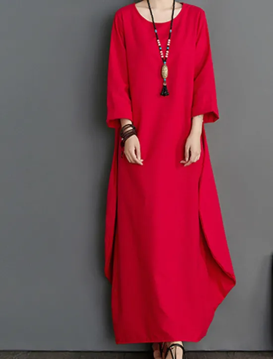 Outlet Women's Long Dress Maxi Dress Linen-Inspired Dresses White Dress Casual Dress Winter Dress Streetwear Vacation Street Loose Fit Long Sleeve Crew Neck Black White Red Blue Fall Winter Women Dresses
