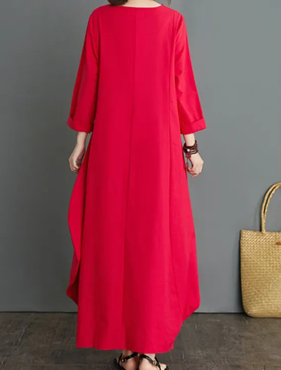 Outlet Women's Long Dress Maxi Dress Linen-Inspired Dresses White Dress Casual Dress Winter Dress Streetwear Vacation Street Loose Fit Long Sleeve Crew Neck Black White Red Blue Fall Winter Women Dresses