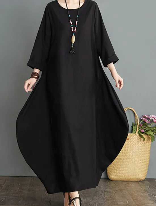 Outlet Women's Long Dress Maxi Dress Linen-Inspired Dresses White Dress Casual Dress Winter Dress Streetwear Vacation Street Loose Fit Long Sleeve Crew Neck Black White Red Blue Fall Winter Women Dresses