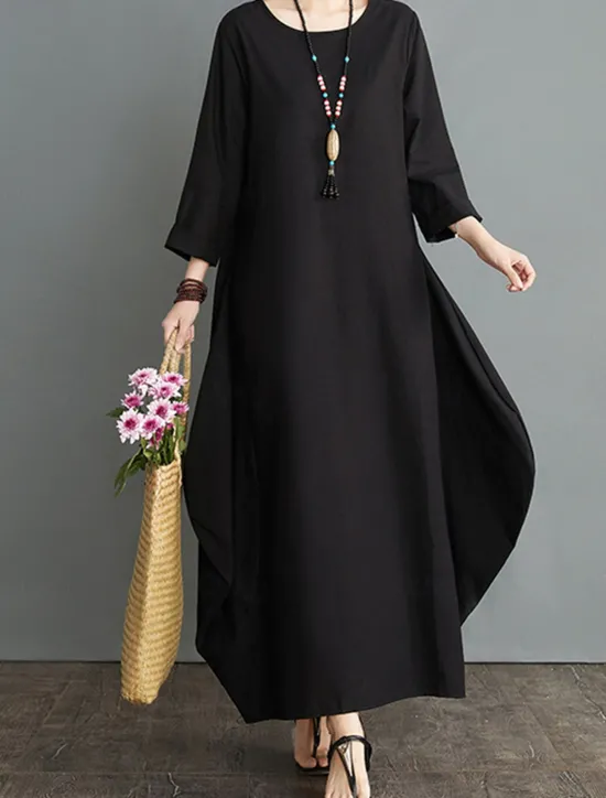 Outlet Women's Long Dress Maxi Dress Linen-Inspired Dresses White Dress Casual Dress Winter Dress Streetwear Vacation Street Loose Fit Long Sleeve Crew Neck Black White Red Blue Fall Winter Women Dresses