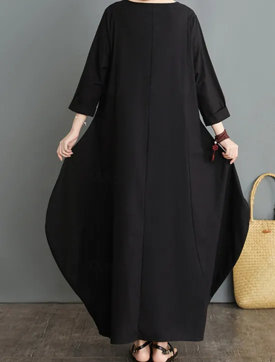 Outlet Women's Long Dress Maxi Dress Linen-Inspired Dresses White Dress Casual Dress Winter Dress Streetwear Vacation Street Loose Fit Long Sleeve Crew Neck Black White Red Blue Fall Winter Women Dresses