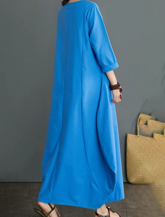 Outlet Women's Long Dress Maxi Dress Linen-Inspired Dresses White Dress Casual Dress Winter Dress Streetwear Vacation Street Loose Fit Long Sleeve Crew Neck Black White Red Blue Fall Winter Women Dresses