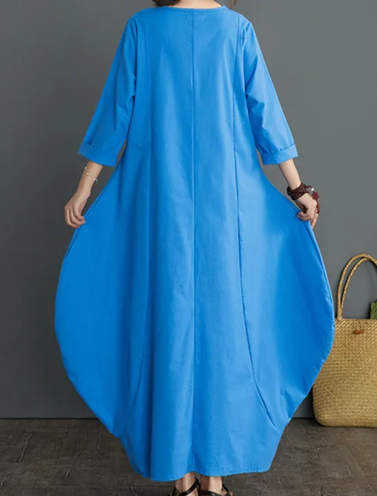 Outlet Women's Long Dress Maxi Dress Linen-Inspired Dresses White Dress Casual Dress Winter Dress Streetwear Vacation Street Loose Fit Long Sleeve Crew Neck Black White Red Blue Fall Winter Women Dresses