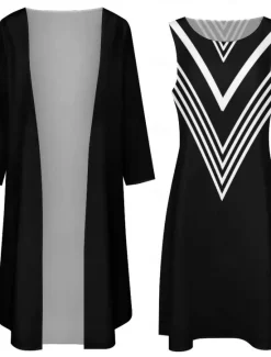 Women's Long Dress Maxi Dress Dress Set Two Piece Dress Church Dress Vacation Casual Winter Dress Holiday Date Loose Fit Color Block Long Sleeve Crew Neck Fall Winter Women Work Dresses