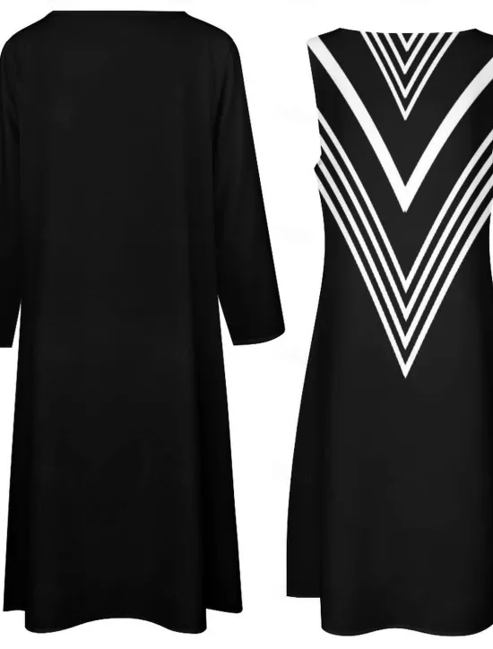 Women's Long Dress Maxi Dress Dress Set Two Piece Dress Church Dress Vacation Casual Winter Dress Holiday Date Loose Fit Color Block Long Sleeve Crew Neck Fall Winter Women Work Dresses