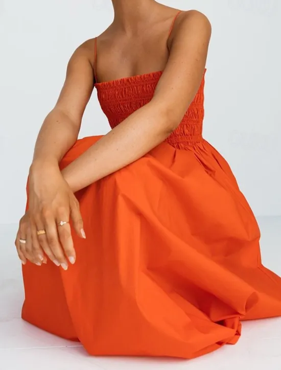 Online Women's Long Dress Maxi Dress Linen-Inspired Dresses Casual Dress Stylish Casual Vacation Daily Date Regular Fit Plain Sleeveless Strapless Pink Orange Green Summer Spring Women Dresses