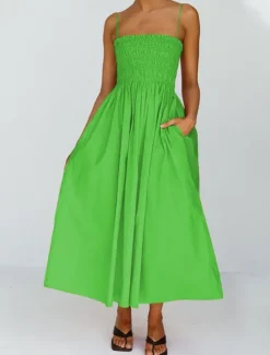 Online Women's Long Dress Maxi Dress Linen-Inspired Dresses Casual Dress Stylish Casual Vacation Daily Date Regular Fit Plain Sleeveless Strapless Pink Orange Green Summer Spring Women Dresses