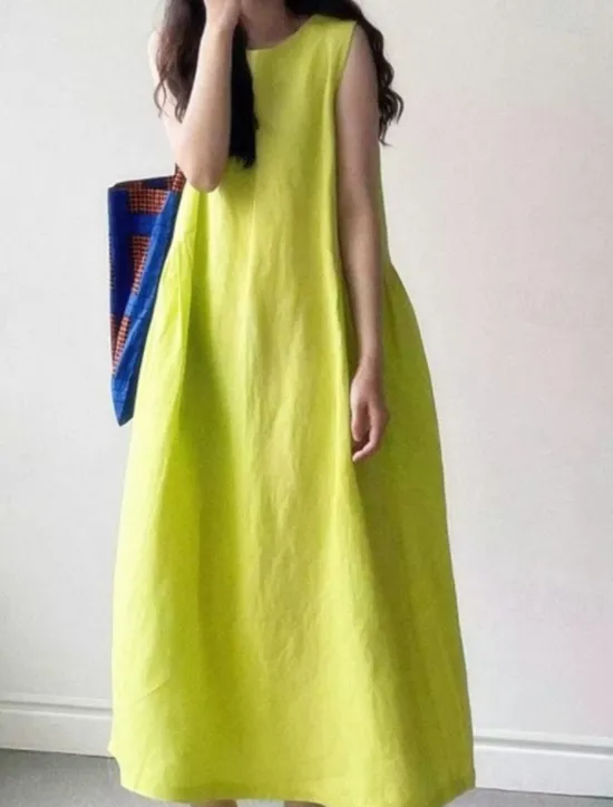 Hot Women's Long Dress Maxi Dress Linen-Inspired Dresses Casual Dress Stylish Casual Vacation Daily Date Regular Fit Plain Sleeveless Crew Neck Yellow Purple Summer Spring Women Dresses