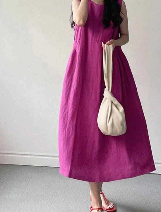 Hot Women's Long Dress Maxi Dress Linen-Inspired Dresses Casual Dress Stylish Casual Vacation Daily Date Regular Fit Plain Sleeveless Crew Neck Yellow Purple Summer Spring Women Dresses