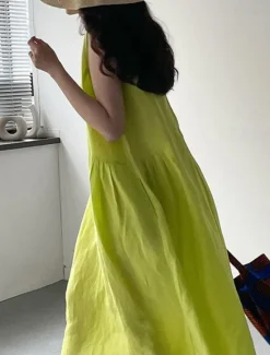 Hot Women's Long Dress Maxi Dress Linen-Inspired Dresses Casual Dress Stylish Casual Vacation Daily Date Regular Fit Plain Sleeveless Crew Neck Yellow Purple Summer Spring Women Dresses