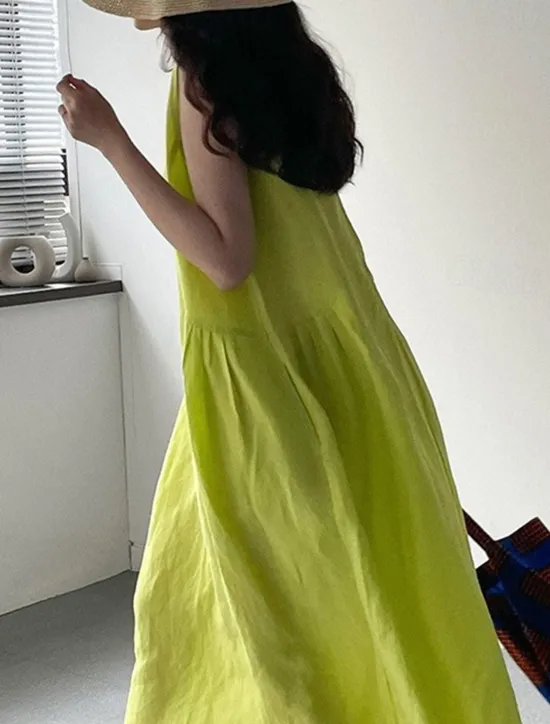 Hot Women's Long Dress Maxi Dress Linen-Inspired Dresses Casual Dress Stylish Casual Vacation Daily Date Regular Fit Plain Sleeveless Crew Neck Yellow Purple Summer Spring Women Dresses