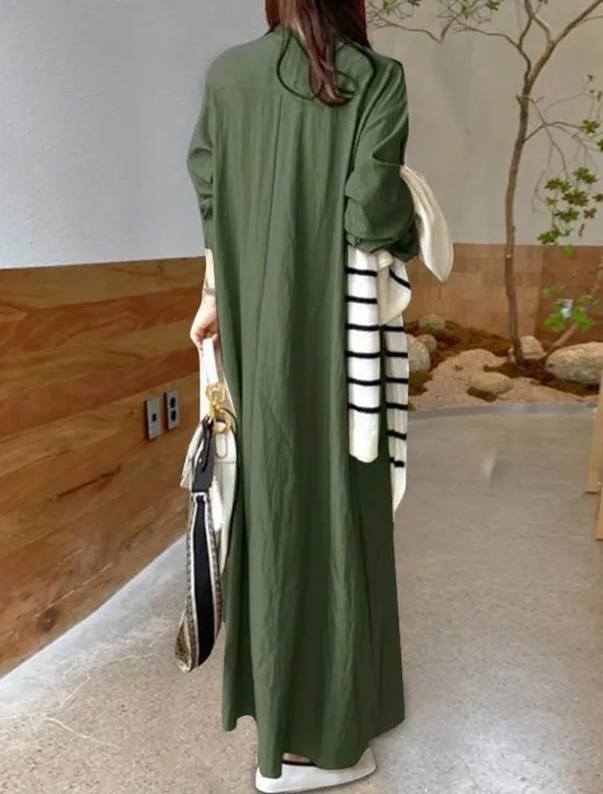 Clearance Women's Long Dress Maxi Dress Linen-Inspired Dresses Casual Dress Stylish Casual Vacation Daily Date Regular Fit Plain Long Sleeve Lapel Black Wine Khaki Army Green Summer Spring Women Dresses