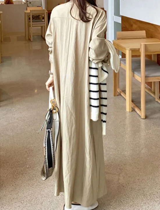 Clearance Women's Long Dress Maxi Dress Linen-Inspired Dresses Casual Dress Stylish Casual Vacation Daily Date Regular Fit Plain Long Sleeve Lapel Black Wine Khaki Army Green Summer Spring Women Dresses