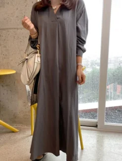 Clearance Women's Long Dress Maxi Dress Linen-Inspired Dresses Casual Dress Stylish Casual Vacation Daily Date Regular Fit Plain Long Sleeve Lapel Black Wine Khaki Army Green Summer Spring Women Dresses