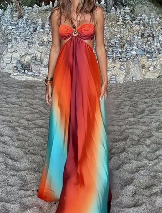 Hot Women's Long Dress Maxi Dress Casual Dress Summer Dress Slip Dress Fashion Outdoor Holiday Date Regular Fit Ombre Sleeveless Spaghetti Strap Summer Spring Women Vacation Dresses