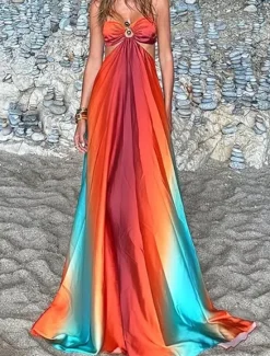 Hot Women's Long Dress Maxi Dress Casual Dress Summer Dress Slip Dress Fashion Outdoor Holiday Date Regular Fit Ombre Sleeveless Spaghetti Strap Summer Spring Women Vacation Dresses