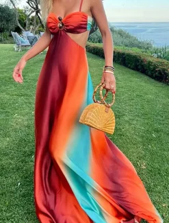Hot Women's Long Dress Maxi Dress Casual Dress Summer Dress Slip Dress Fashion Outdoor Holiday Date Regular Fit Ombre Sleeveless Spaghetti Strap Summer Spring Women Vacation Dresses
